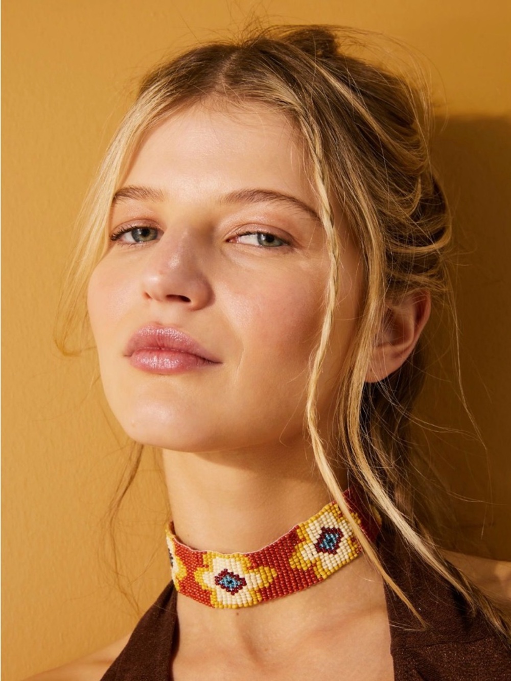 NWT Free People “Montego” Beaded Floral Choker Adjustable Necklace - OS